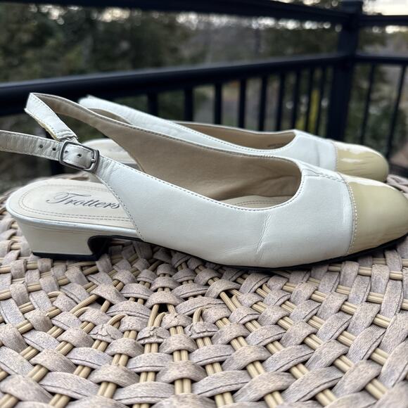 Trotters Sling Back Shoes Nude 7.5 M Tan Women’s Made In Brazil Cap Toe Pump - Picture 4 of 16